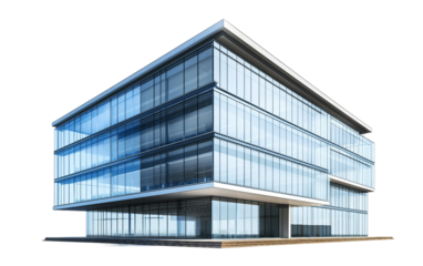 Sleek cartoon modern office building illustration with glass facade showing professionalism, urban architecture, and corporate environment in detailed three dimensional digital art style