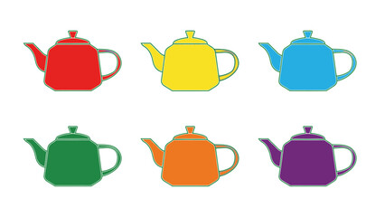 Colorful teapots displayed on white background ready for various design projects