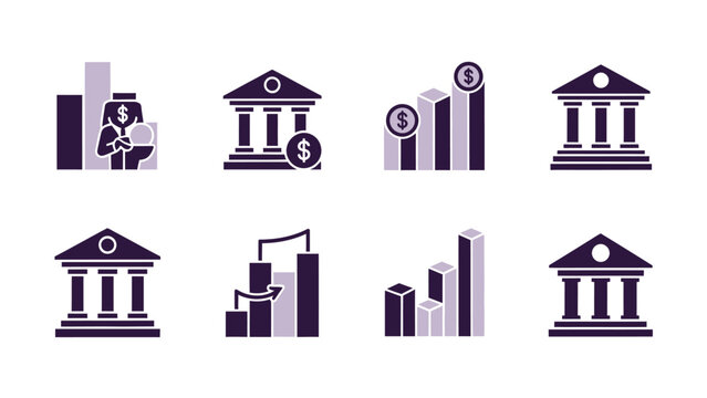 Financial and banking icons business concepts growth and currency representation