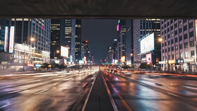 Nighttime city highway underpass