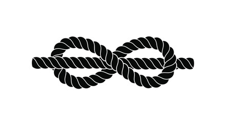 Fototapeta premium Black silhouette of a rope tied in a figure eight or infinity knot representing strength connection and nautical themes.