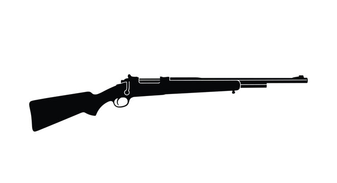 Solid black silhouette of a bolt action hunting rifle representing shooting sports outdoors and wildlife management.