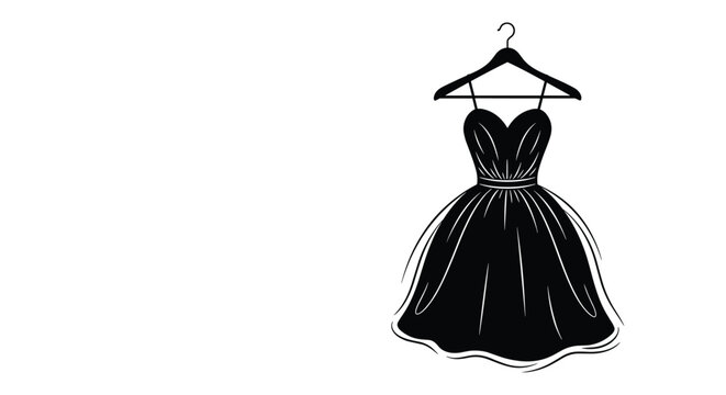 Silhouette illustration of a little black dress on a hanger representing fashion shopping and evening wear elegance.