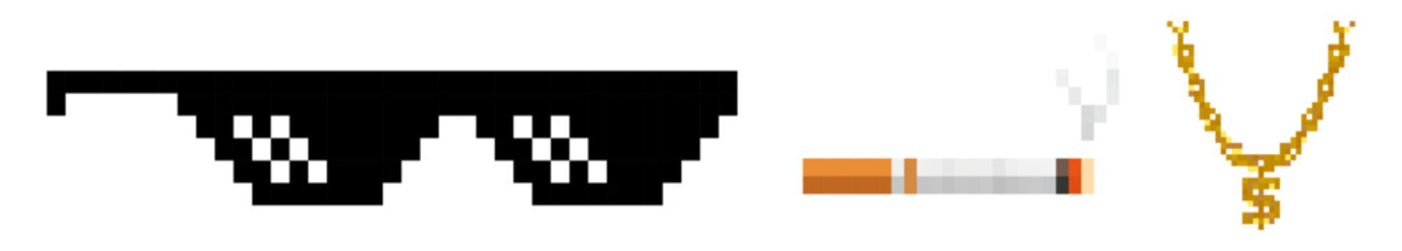 thug glasses, gold chain, cigarette. vector