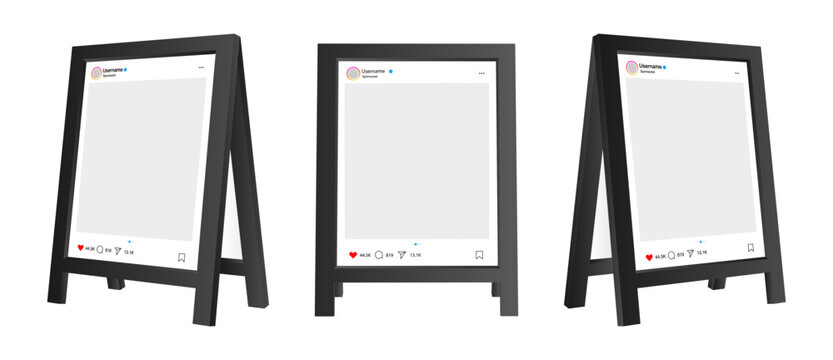Blank A-frame sandwich board instagram post mockup