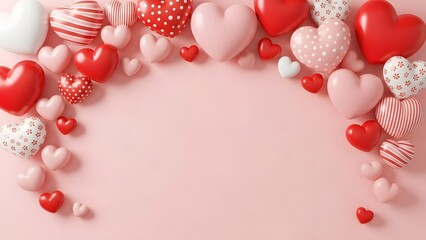 a heartwarming collection of red and pink hearts on a soft pink background