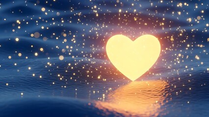 a large yellow heart sitting on water with sparkles high quality professional