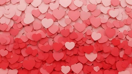 a large group of pink and red paper hearts scattered together