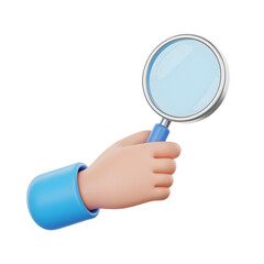 Hand Holding Magnifying Glass on White Background