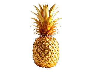 Obraz premium Gleaming golden pineapple against a black background. Perfectly rendered, studio lighting
