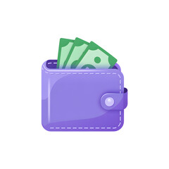 Purple Wallet with Green Cash
