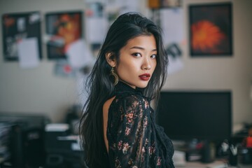 Asian Model Woman In Office Workplace