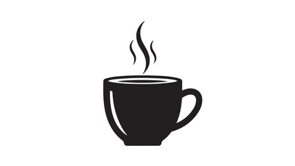 Fototapeta premium vector illustration of Minimalist black silhouette icon of a hot coffee cup with steam rising for cafe and breakfast concepts