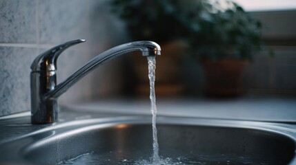 Modern kitchen sink with a chrome faucet. the sink is made of stainless steel and has a shiny finish.