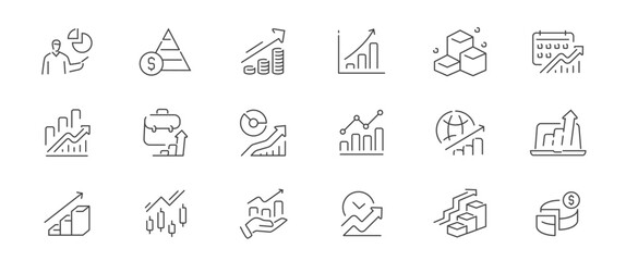Chart, graph line icons set. Analytics, finance report, income growth, statistic symbols. Business infographics concept