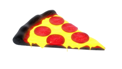 Melted cheese pizza slice with pepperoni isolated on Transparent Background