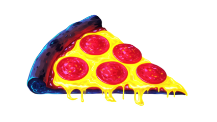Melted cheese pepperoni pizza slice isolated on Transparent Background