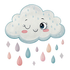 Winking cloud with raindrops brings a cheerful touch to springtime weather