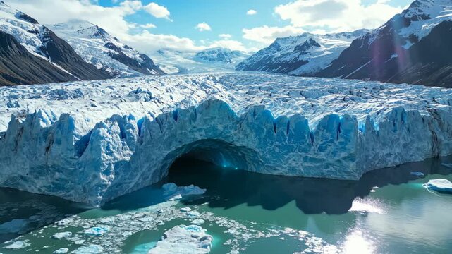Glacier with ice cave and floating ice