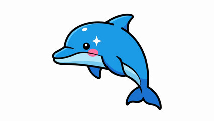 Obraz premium A vibrant, cartoonish blue dolphin with a happy expression, pink cheeks, and a sparkly outline