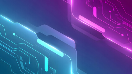 Futuristic Digital Circuitry with Glowing Neon Lines, Abstract Background.