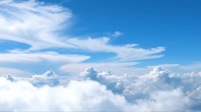 Beautiful blue sky with f white clouds creating a serene and peaceful atmosphere.