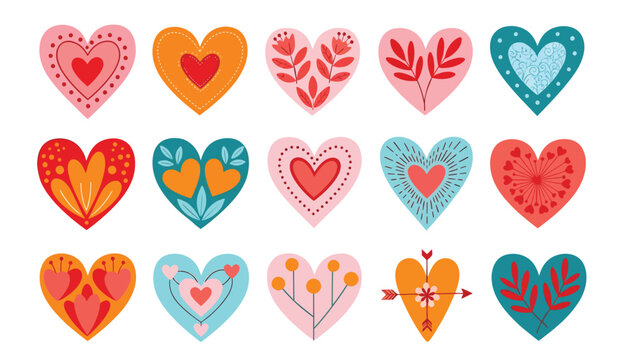 Colorful Folk Art Hearts Collection