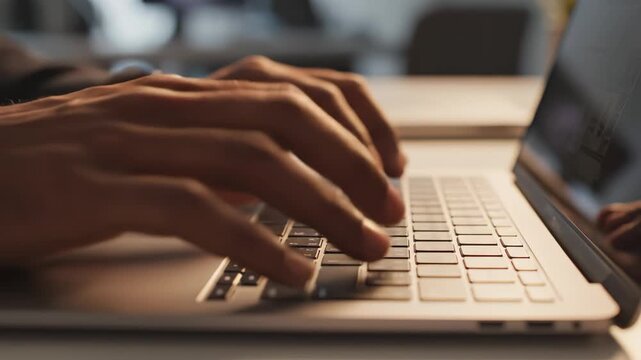 Hands typing on laptop keyboard