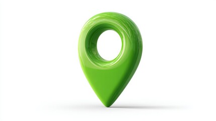Bright green location pin icon on transparent background representing modern navigation, gps wayfinding, digital maps, route planning, and technology concept for mobile apps and online mapping service