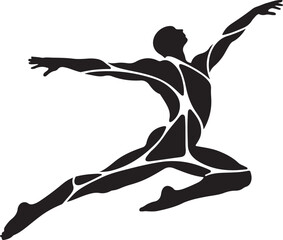Fototapeta premium Powerful Male Silhouette Leaping in Mid-Air with Abstract Muscle Definition
