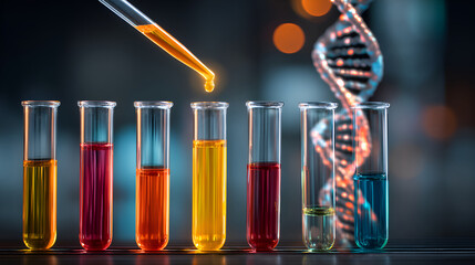 Scientific research in laboratory with dna and test tubes