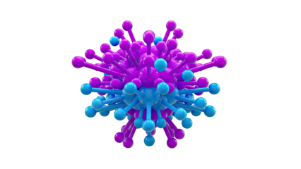 Abstract 3D molecular structure with blue and purple spheres