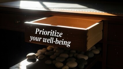 Prioritize Your Wellbeing Message on a Tranquil Background