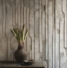 geometric textured concrete wall with vertical patterns