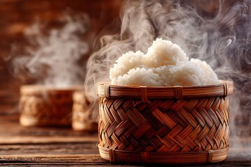 Steaming Sticky Rice in Woven Baskets: A Culinary Delight