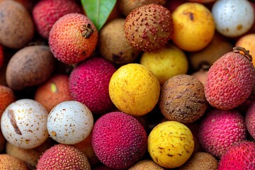 A Vibrant Lychee Fruit Medley: A Close-Up of Textures and Colors