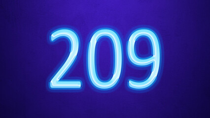Glowing blue number design of 209 on blue background.
