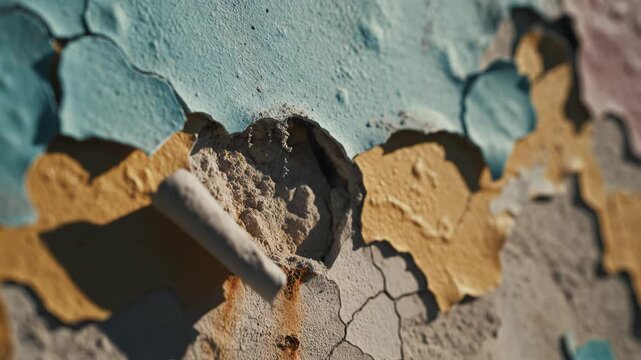 Peeling paint on textured wall