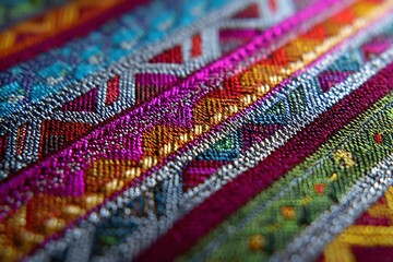 Colorful Andean Textile: A vibrant display of traditional patterns and weaving techniques in a close-up shot.