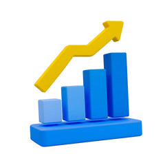 Blue Bar Graph with Yellow Arrow Increasing on White Background 3D
