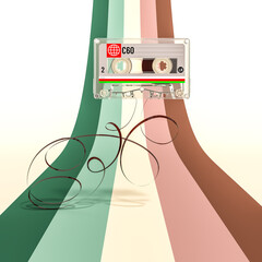 Cassette tape out ribbon 3d