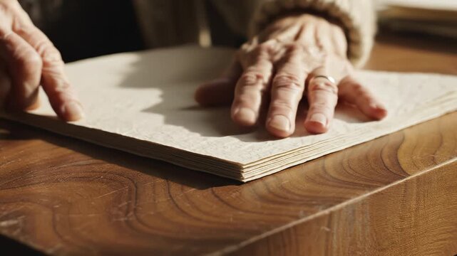Elderly hands resting on a book