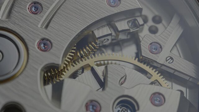 Intricate mechanical watch movement showcases rotating gears and precision components, highlighting the seamless motion of clockwork mechanisms in close-up detail