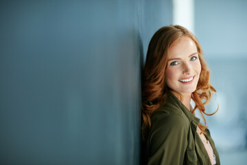 Happy woman, portrait or teacher with blackboard space for education, academic career or job. Female person, educator or smile with mockup for startup, teaching lesson or service in academy or school