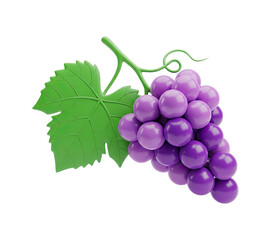 Fototapeta premium Cluster of ripe purple grapes with a green leaf and curling vine, signifying freshness and harvest