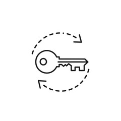 Simple Line Drawing of a Key with Circular Arrows Symbol for Security or Access