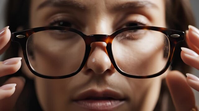 Woman holding tortoiseshell glasses