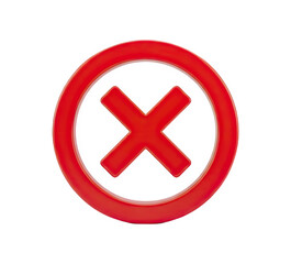 Obraz premium Red circular cross symbol X isolated on a black background, signifying incorrect or cancel