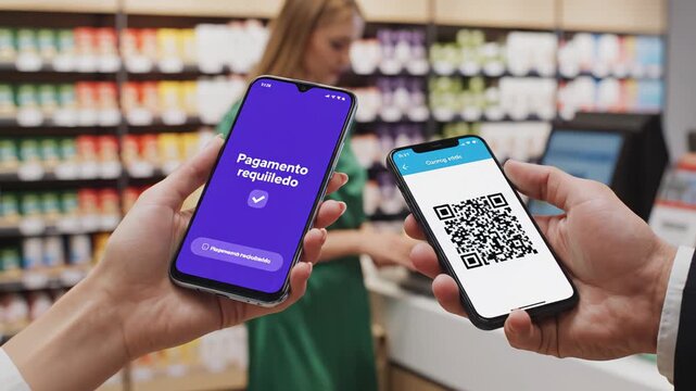 Person using phone to scan QR code in store