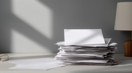 Stacked Papers on a Minimalist Desk